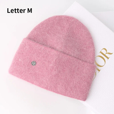 2024 Pălărie de iarnă din tricot angora, pentru femei, cu blană de iepure, tricotaje pufoase, bonete din Coreea de lux, pentru femei, moale, calde, skullies.