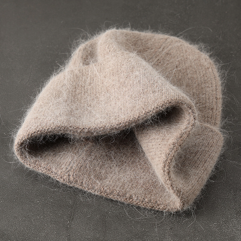 2024 Pălărie de iarnă din tricot angora, pentru femei, cu blană de iepure, tricotaje pufoase, bonete din Coreea de lux, pentru femei, moale, calde, skullies.