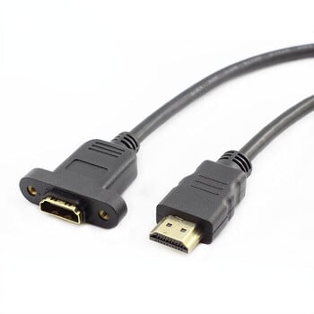 Удължителен кабел HDMI-съвместим от мъжки към женски с винтов монтаж на панел позлатен конектор за видео адаптер 50 см 1 фут 1080P HDTV