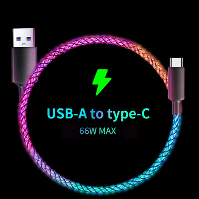 Kiirlaadimine RGB kaabel 100W hingav valgus 66W tüüp C USB C andmekaabel iPhone'ile Samsung Huawei 30W kiirlaadimine Xiaomi jaoks