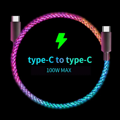 Kiirlaadimine RGB kaabel 100W hingav valgus 66W tüüp C USB C andmekaabel iPhone'ile Samsung Huawei 30W kiirlaadimine Xiaomi jaoks