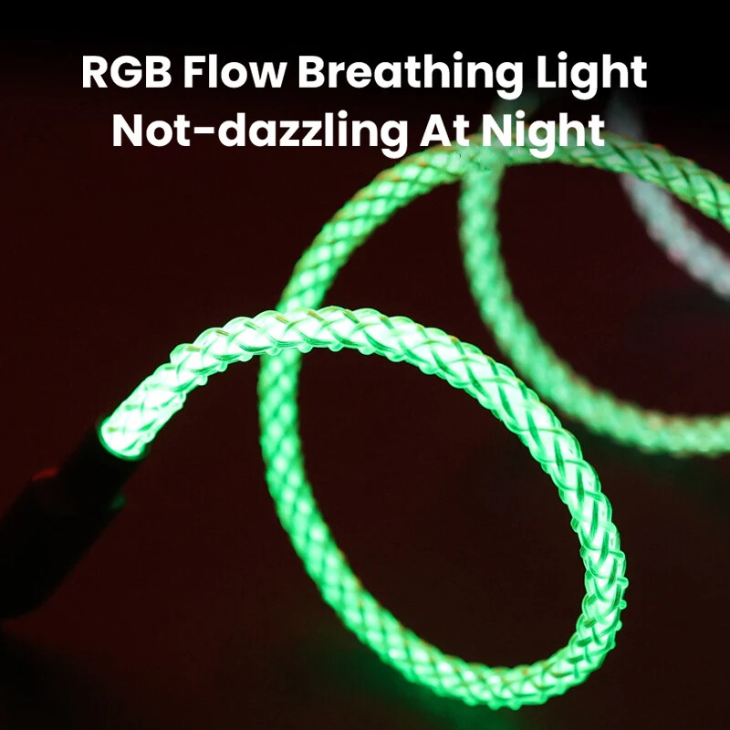 Kiirlaadimine RGB kaabel 100W hingav valgus 66W tüüp C USB C andmekaabel iPhone'ile Samsung Huawei 30W kiirlaadimine Xiaomi jaoks