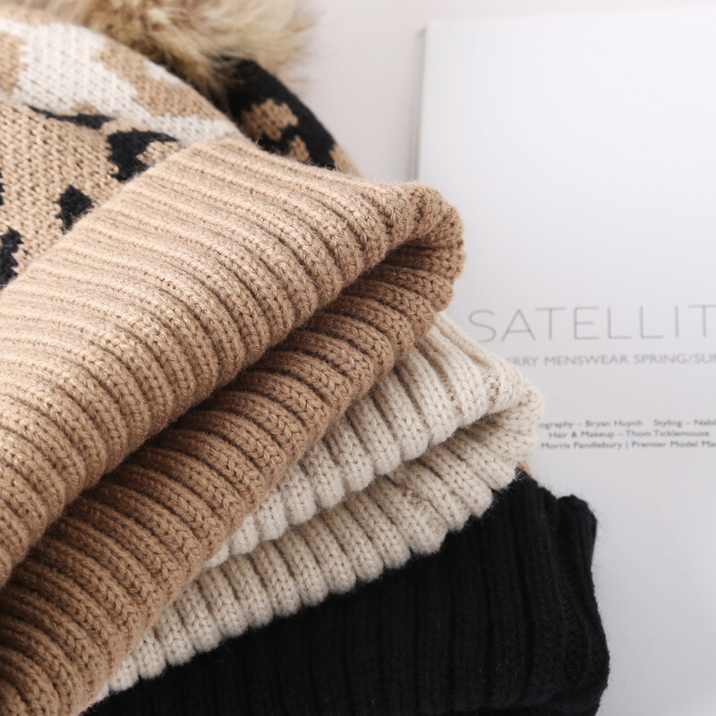 Λεοπάρ Πλεκτά Καπέλα για Άντρες Γυναικεία Φθινοπωρινά Καπέλα Beanie Χειμώνα Καπέλο εξωτερικού χώρου Χειμερινό καπέλο Χοντρό ζεστά καπέλα Αγόρι κορίτσια Μοντέρνο καπέλο πομ πομ