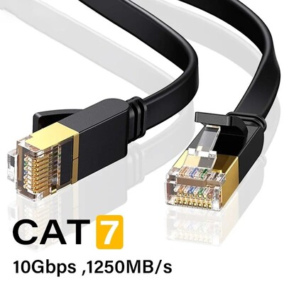 Cablu Ethernet Cat 7 Cablu LAN plat 10 Gbps Rețea RJ45 de mare viteză pentru router Modem computer PC și laptopuri PS3 PS4 1-10M