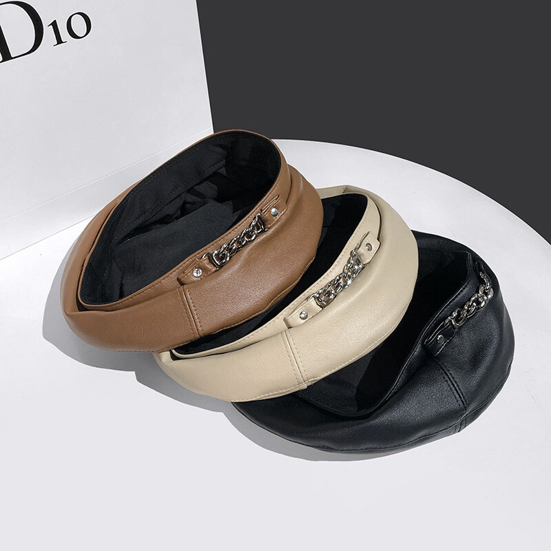 fém lánc Bőr barett sapka Férfiak és nők