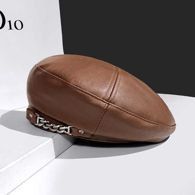 fém lánc Bőr barett sapka Férfiak és nők