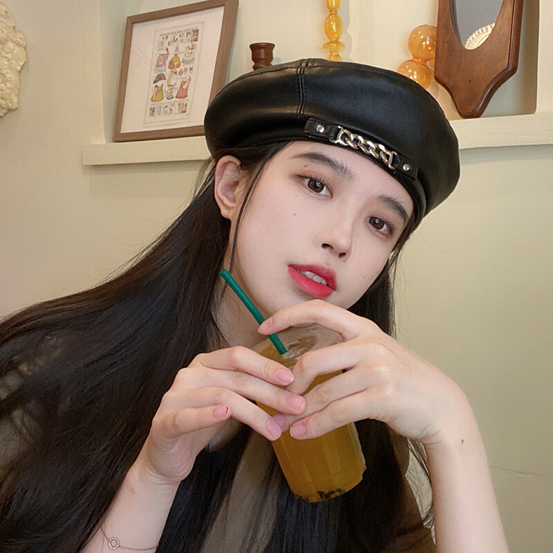 fém lánc Bőr barett sapka Férfiak és nők