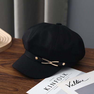 Panamas rudens un ziemas sieviešu pīļu mēles berete modes eleganta ķēde astoņstūra cepure āra mākslinieku cepures vāciņš H185