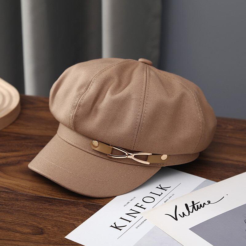 Panamas rudens un ziemas sieviešu pīļu mēles berete modes eleganta ķēde astoņstūra cepure āra mākslinieku cepures vāciņš H185