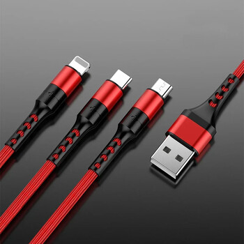 3в1 USB кабел за данни за iPhone Бързо зарядно устройство Кабел за зареждане за Android телефон тип c xiaomi huawei Samsung Зарядно устройство Кабел за iPad