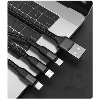 3в1 USB кабел за данни за iPhone Бързо зарядно устройство Кабел за зареждане за Android телефон тип c xiaomi huawei Samsung Зарядно устройство Кабел за iPad