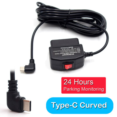 Dash Cam videokamera transportlīdzekļa DVR 24 stundu automašīnas uzlādes kabelis OBD aparatūras vads Mini Micro Type-C ports 5V 3A 3,5 metri ar slēdzi