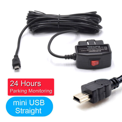 Dash Cam videokamera transportlīdzekļa DVR 24 stundu automašīnas uzlādes kabelis OBD aparatūras vads Mini Micro Type-C ports 5V 3A 3,5 metri ar slēdzi