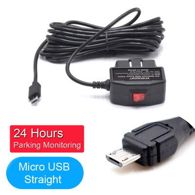 Dash Cam videokamera transportlīdzekļa DVR 24 stundu automašīnas uzlādes kabelis OBD aparatūras vads Mini Micro Type-C ports 5V 3A 3,5 metri ar slēdzi