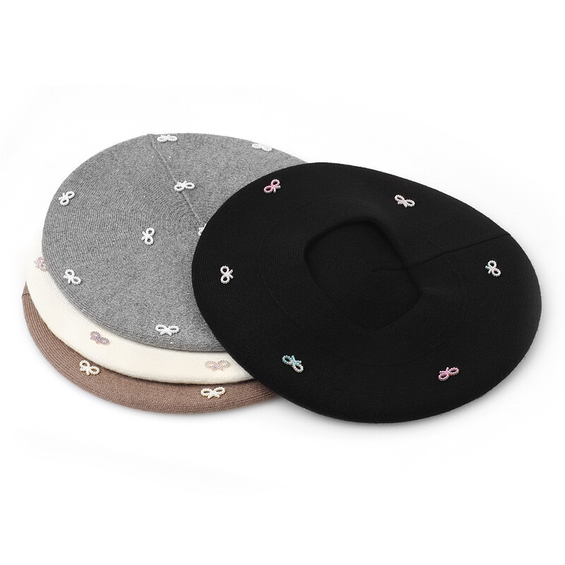 Ženska biserna mašna od kašmira u boji šešira s beretkama Modne jednobojne pletene ležerne beretke Ženska francuska umjetnička kapa s kapom