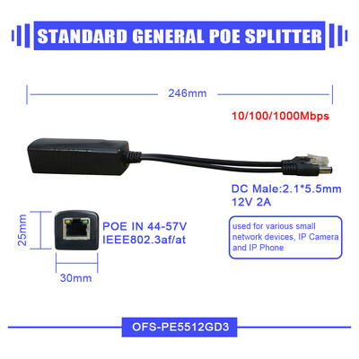 Splitter POE Gigabit pentru porturi de comutare Camere IP CCTV 48V la 12V 2.5A 30W 15W Gibabit 1000mbps RJ45 la alimentare DC Splitter de putere