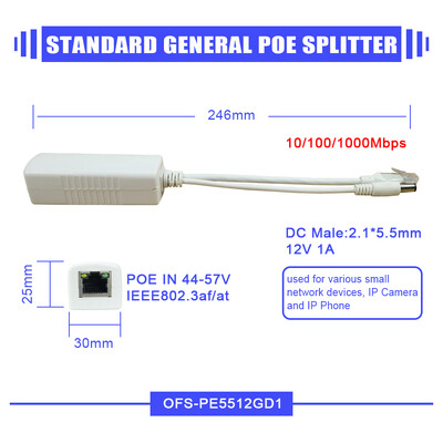 Splitter POE Gigabit pentru porturi de comutare Camere IP CCTV 48V la 12V 2.5A 30W 15W Gibabit 1000mbps RJ45 la alimentare DC Splitter de putere