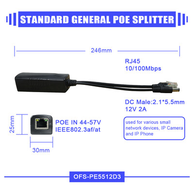 Splitter POE Gigabit pentru porturi de comutare Camere IP CCTV 48V la 12V 2.5A 30W 15W Gibabit 1000mbps RJ45 la alimentare DC Splitter de putere