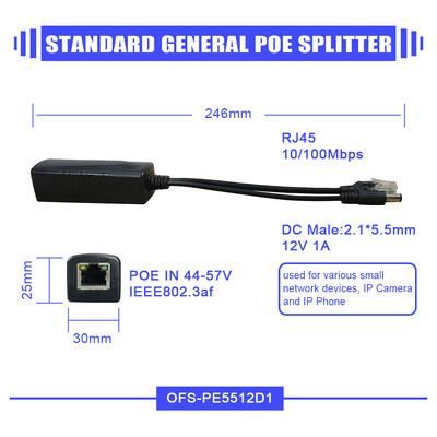 Splitter POE Gigabit pentru porturi de comutare Camere IP CCTV 48V la 12V 2.5A 30W 15W Gibabit 1000mbps RJ45 la alimentare DC Splitter de putere