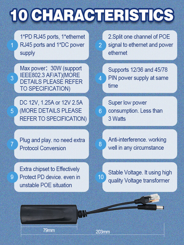Splitter POE Gigabit pentru porturi de comutare Camere IP CCTV 48V la 12V 2.5A 30W 15W Gibabit 1000mbps RJ45 la alimentare DC Splitter de putere