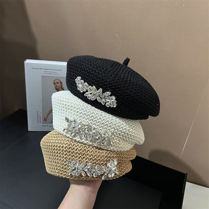 REHOOS Ženska nova modna osmerokutna kapa sa kamenčićima Ukrasite Francuski fiksni slikarski veliki prozračni šešir s beretkom
