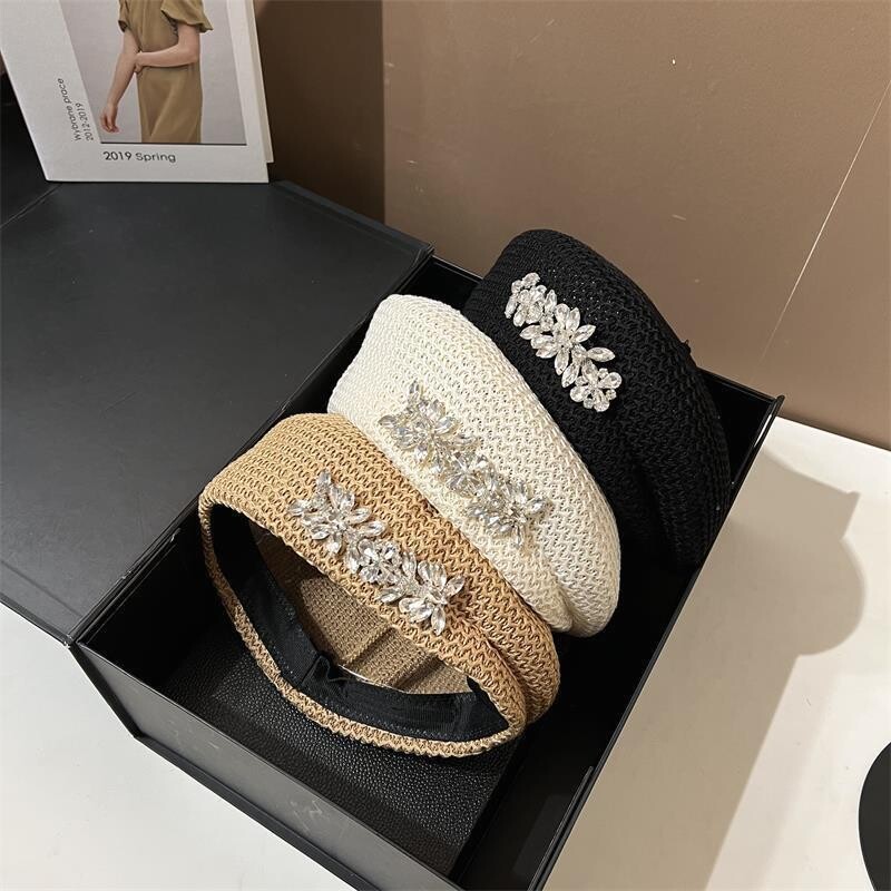 REHOOS Ženska nova modna osmerokutna kapa sa kamenčićima Ukrasite Francuski fiksni slikarski veliki prozračni šešir s beretkom