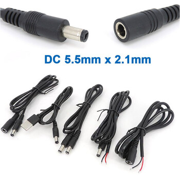 2-пинов DC USB 5.5x2.1mm мъжки женски към мъжки женски Power Charging Extended Cable Cord 5.5mmx2.1mm Jack Plug Connector Wire cctv