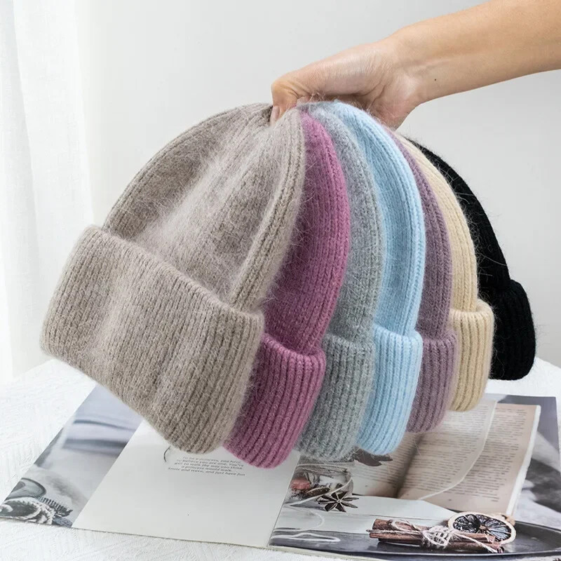 Modne tople kašmir vune Skullies Angola zečje krzno Zimske pletene kape Ženske kape Ženske trostruke skijaške šešire