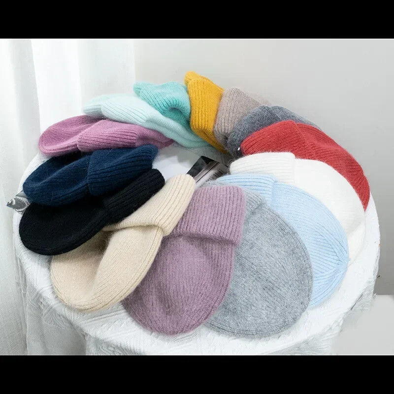 Modne tople kašmir vune Skullies Angola zečje krzno Zimske pletene kape Ženske kape Ženske trostruke skijaške šešire