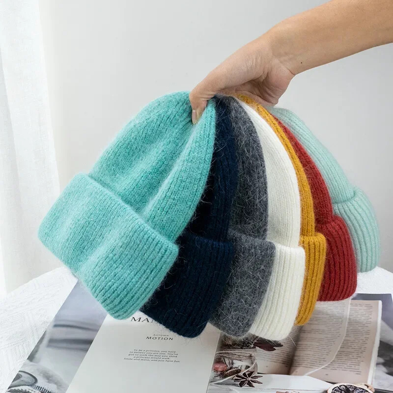 Modne tople kašmir vune Skullies Angola zečje krzno Zimske pletene kape Ženske kape Ženske trostruke skijaške šešire