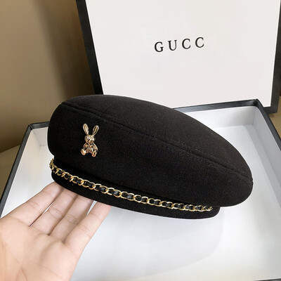 Édes menő fém lánc svájcisapka női brit retro csillagánizs kalap őszi és téli koreai változat divat bimbó festő kalapdagály