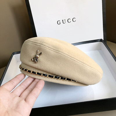 Édes menő fém lánc svájcisapka női brit retro csillagánizs kalap őszi és téli koreai változat divat bimbó festő kalapdagály