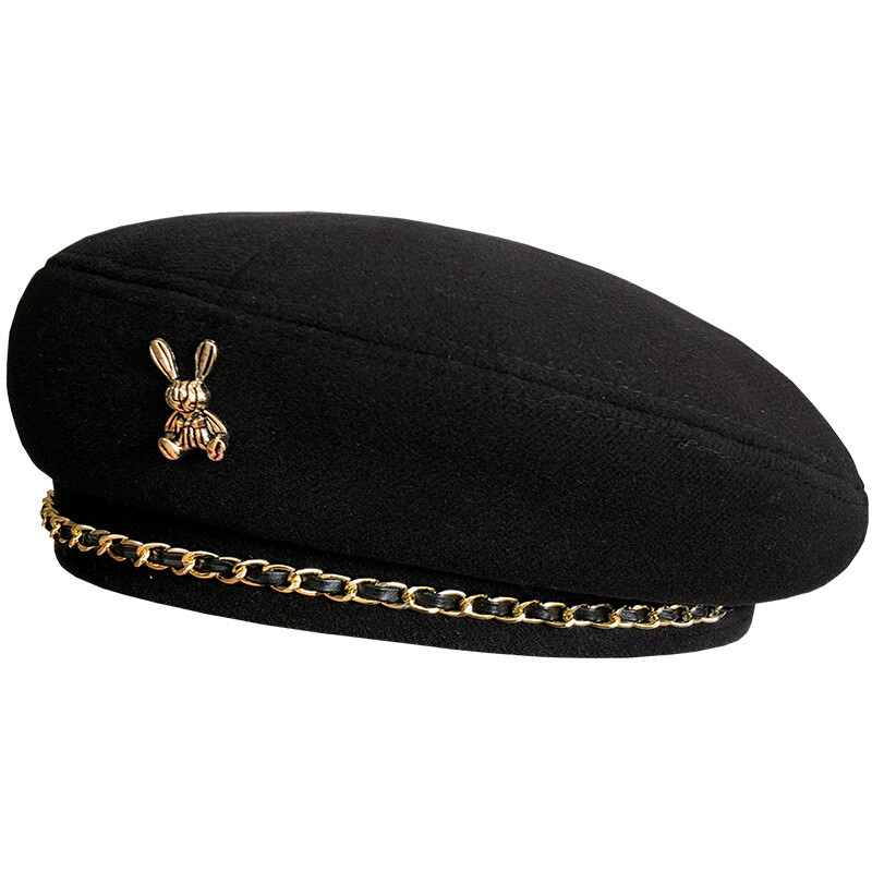 Édes menő fém lánc svájcisapka női brit retro csillagánizs kalap őszi és téli koreai változat divat bimbó festő kalapdagály