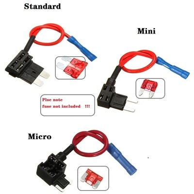 12 V mikro/mini/standarta MAZA VIDĒJA izmēra automašīnas drošinātāju turētājs Papildu ķēdes krāna adapteris ar 10 A Micro Mini standarta ATM lāpstiņas drošinātāju