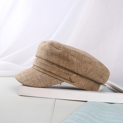 Beretės kepuraitė Moteriška medvilninė lininė jūreivio kepuraitė Retro Bretoninė beretės kepuraitė plokščia viršutinė laikraščių kepurė, Unisex