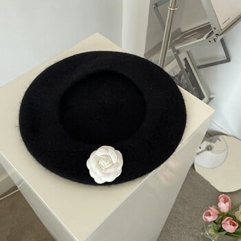 γυναικείο χειμωνιάτικο καπέλο 2023 Classic FlowerBlack Beret Γαλλικό μαλλί Casual Beret Καπέλο Γυναικείο Outdoor gorras para mujer