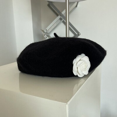 γυναικείο χειμωνιάτικο καπέλο 2023 Classic FlowerBlack Beret Γαλλικό μαλλί Casual Beret Καπέλο Γυναικείο Outdoor gorras para mujer