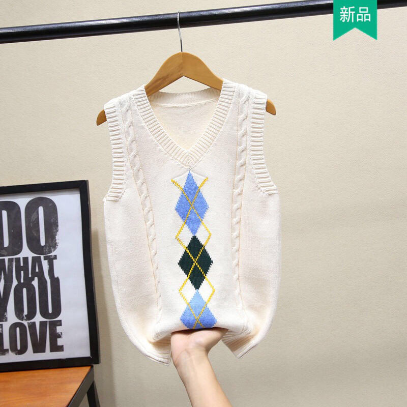 Детска памучна жилетка Ромб карирана модна памучна жилетка в стил британски колеж за момчета и момичета