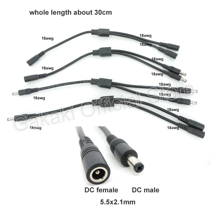 30 cm kabel razdjelnika istosmjerne struje muški ženski na 2 muška 2 ženska utikača Adapter 5,5 mm x 2,1 mm konektor Produžni kabel