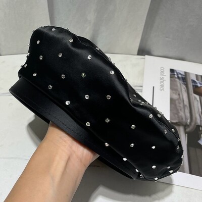 2023 Νέο καπέλο μπερέ από σατέν στρας Γυναικείο καπέλο μαύρο ζωγραφικό καπέλο άνοιξη και φθινόπωρο οκτάγωνα καπέλα Newsboy Gorras Casquette