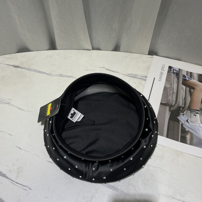 2023 Νέο καπέλο μπερέ από σατέν στρας Γυναικείο καπέλο μαύρο ζωγραφικό καπέλο άνοιξη και φθινόπωρο οκτάγωνα καπέλα Newsboy Gorras Casquette