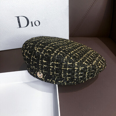 Palarie de pictor octogonală Belle pentru femei Panama, la modă, în aer liber, cu carouri geometrice, sezonul de primăvară și toamnă, șapcă K219