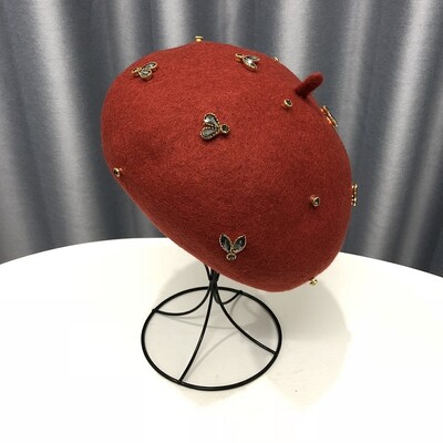 VISROVER téli gyapjú svájcisapka kristály méhecske női gyapjú sapkával téli őszi tavaszi sapka egyszínű csúcsminőségű Női Boina