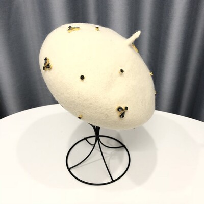 VISROVER téli gyapjú svájcisapka kristály méhecske női gyapjú sapkával téli őszi tavaszi sapka egyszínű csúcsminőségű Női Boina