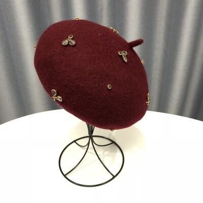 VISROVER téli gyapjú svájcisapka kristály méhecske női gyapjú sapkával téli őszi tavaszi sapka egyszínű csúcsminőségű Női Boina