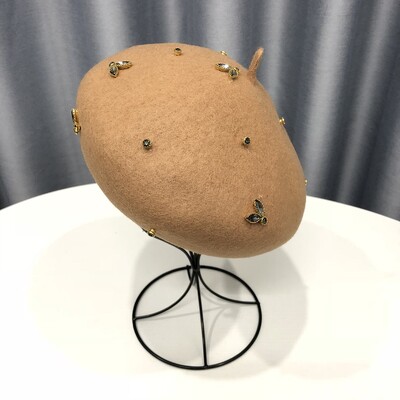 VISROVER téli gyapjú svájcisapka kristály méhecske női gyapjú sapkával téli őszi tavaszi sapka egyszínű csúcsminőségű Női Boina