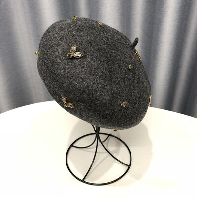 VISROVER téli gyapjú svájcisapka kristály méhecske női gyapjú sapkával téli őszi tavaszi sapka egyszínű csúcsminőségű Női Boina