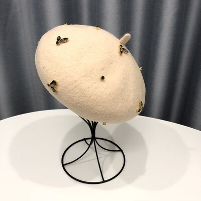 VISROVER téli gyapjú svájcisapka kristály méhecske női gyapjú sapkával téli őszi tavaszi sapka egyszínű csúcsminőségű Női Boina