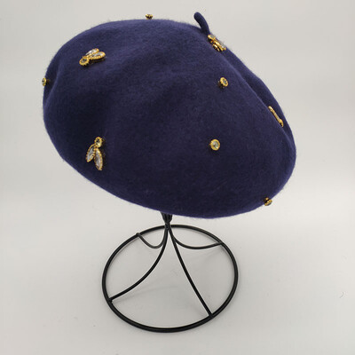 VISROVER téli gyapjú svájcisapka kristály méhecske női gyapjú sapkával téli őszi tavaszi sapka egyszínű csúcsminőségű Női Boina