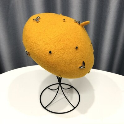 VISROVER téli gyapjú svájcisapka kristály méhecske női gyapjú sapkával téli őszi tavaszi sapka egyszínű csúcsminőségű Női Boina